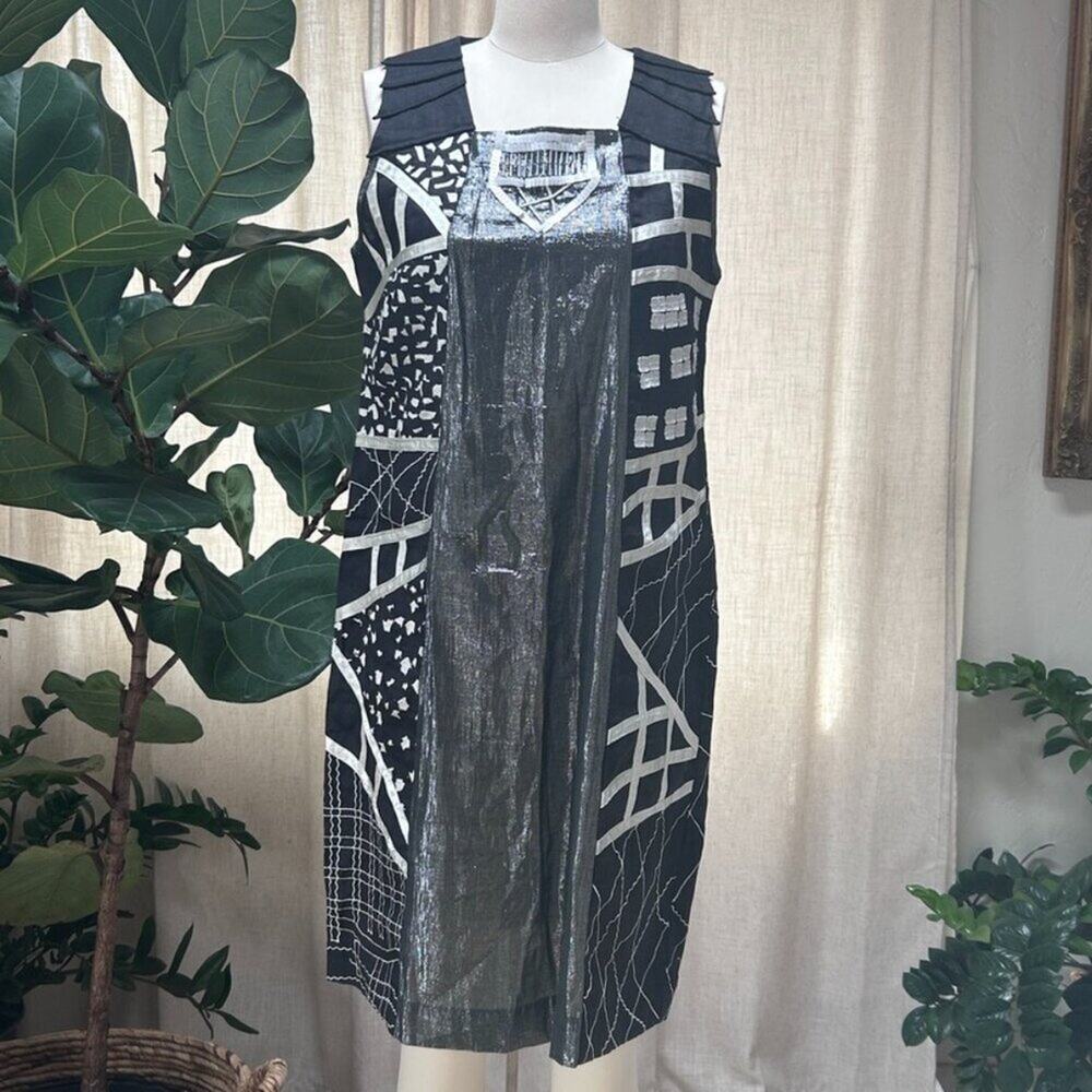 Art to Wear Patchwork Cotton Midi Dress Lagenlook Art Teacher Avant Garde L Niza